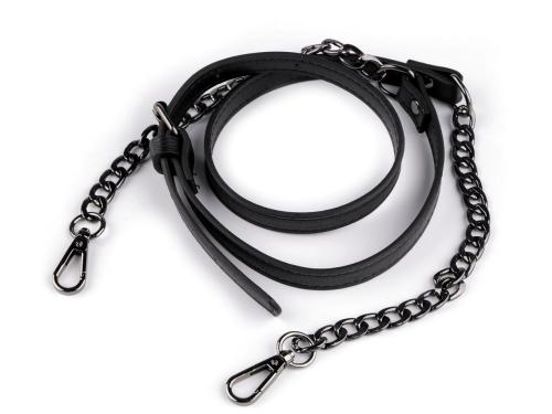 Prima-obchod Koženkový popruh / ucho  na kabelku s řetízkem a karabinami šíře 1,5 cm, barva 7 černá černý nikl
