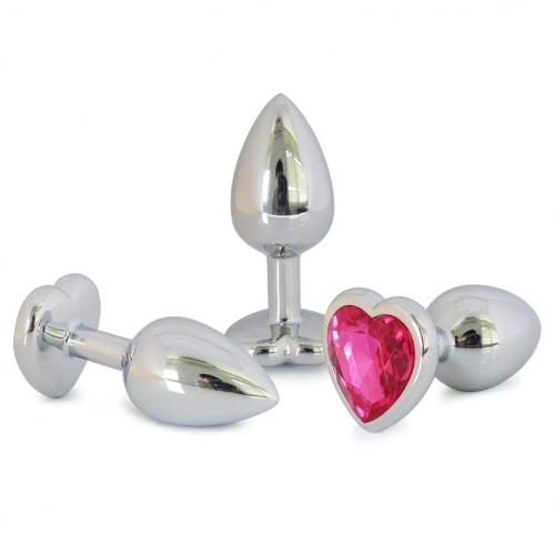 Nona Ocelový anální kolík s kamínkem ve tvaru srdce Růžová