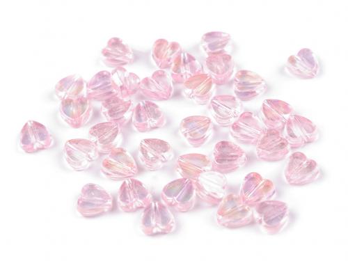 Plastové korálky s AB efektem srdce Ø8 mm, barva 3 růžová sv.