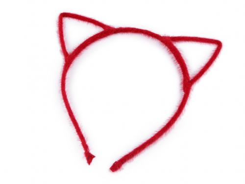 Chlupatá čelenka do vlasů kočka, barva 3 červená