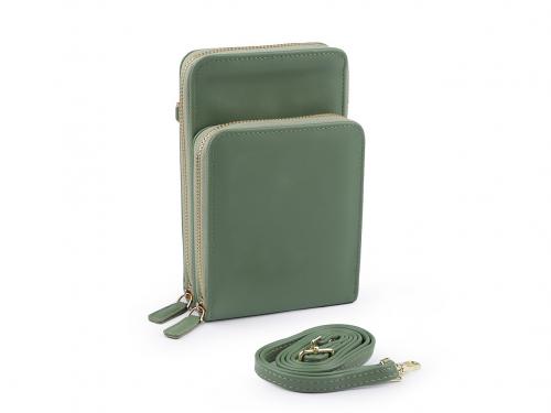 Peněženka s kapsou na mobil přes rameno Crossbody 11x18 cm, barva 4 zelená pastelová sv.