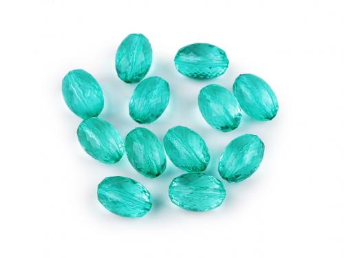 Plastové korálky ploškované olivy 10x15 mm, barva 5 zelená smaragdová