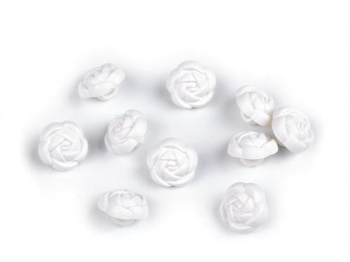 Plastové mini knoflíky / korálky růže Ø11 mm, barva 1 bílá