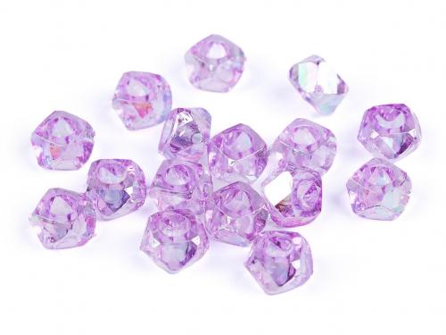 Plastové korálky s velkým průvlekem diamant s AB efektem 8x13 mm, barva 5 fialová lila