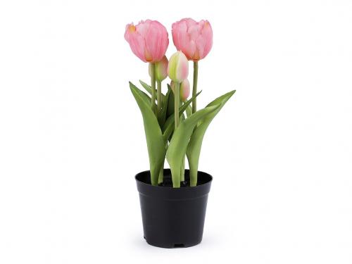 Umělé tulipány v květináči, barva 3 růžová sv.
