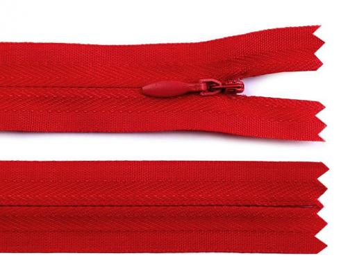 Zip skrytý nedělitelný 3 mm délka 25 cm, barva 148 červená