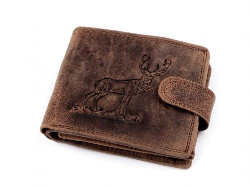 Pánská peněženka kožená pro myslivce, rybáře, motorkáře 9,5x12 cm, barva 1 hnědá jelen