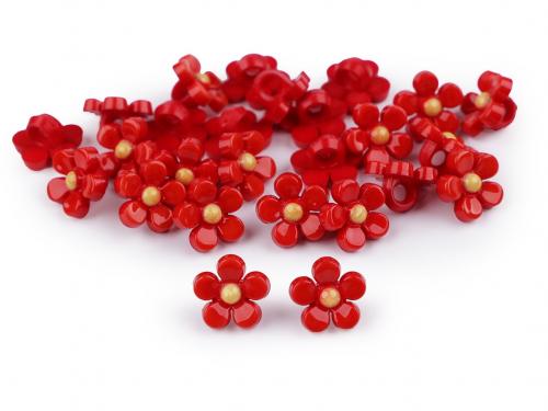 Plastové knoflíky / korálky květ Ø11 mm, barva 5 červená