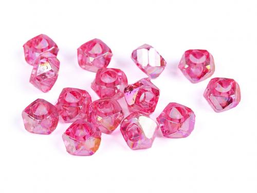 Plastové korálky s velkým průvlekem diamant s AB efektem 8x13 mm, barva 4 růžová