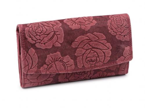 Dámská peněženka kožená růže, ornamenty 9,5x18 cm, barva 2 starorůžová