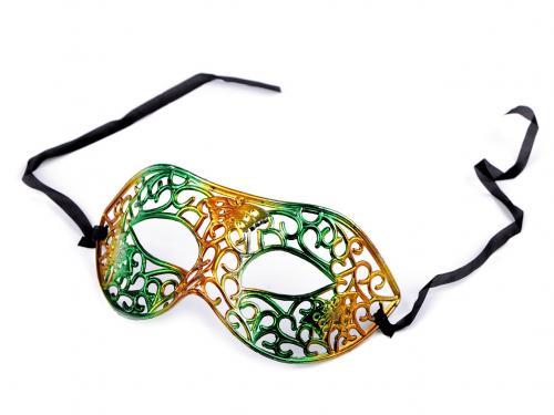 Karnevalová maska - škraboška metalická, barva 3 zelená zlatá