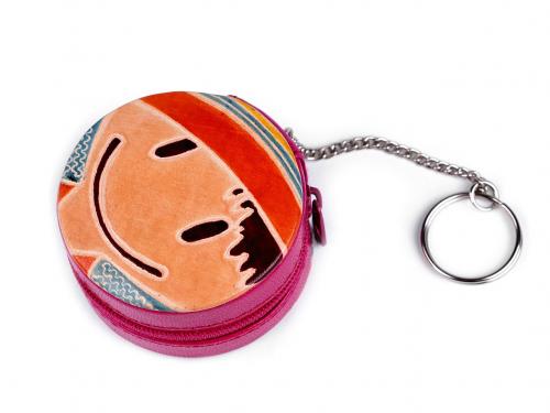 Peněženka kožená / klíčenka Ø6,5 cm, barva 1 pink