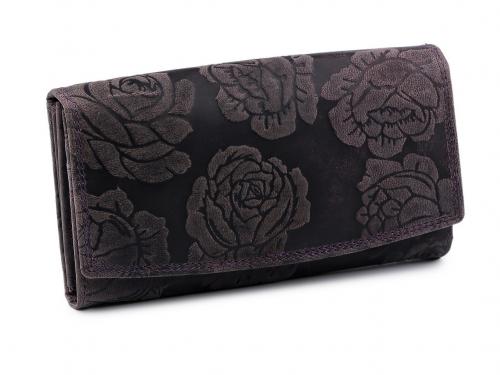 Dámská peněženka kožená růže, ornamenty 9,5x18 cm, barva 9 šedofialová
