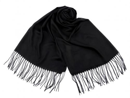 Šátek / šála jednobarevná s třásněmi 70x165 cm, barva 11 černá
