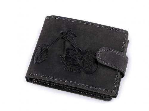Pánská peněženka kožená pro myslivce, rybáře, motorkáře 9,5x12 cm, barva 5 černá motorka