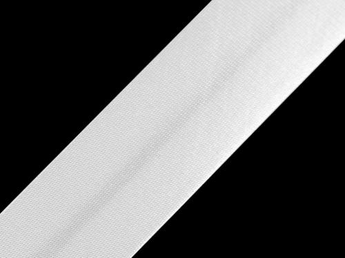 Šikmý proužek saténový šíře 20 mm zažehlený PLM, barva Bílá
