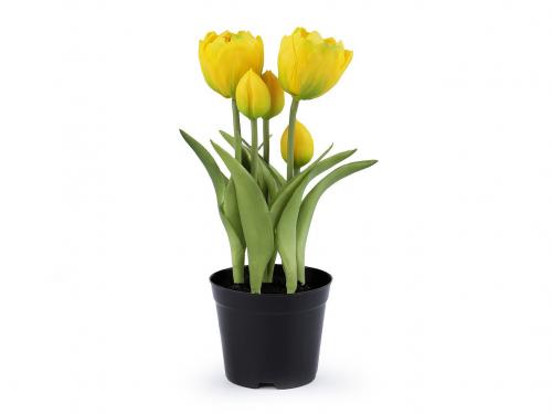 Umělé tulipány v květináči, barva 2 žlutá