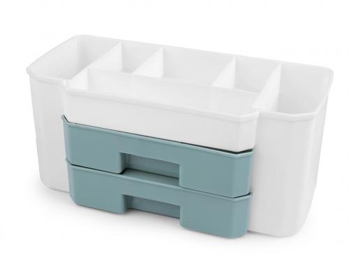 Plastový box / zásobník 2 šuplíky 12x24x10,7 cm, barva 2 bílá tyrkys