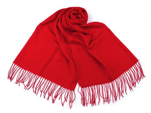 Šátek / šála jednobarevná s třásněmi 70x165 cm, barva 5 červená