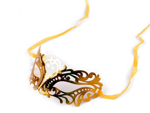 Karnevalová maska - škraboška metalická, barva 3 zlatá stř.