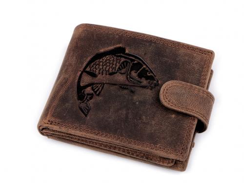 Pánská peněženka kožená pro myslivce, rybáře, motorkáře 9,5x12 cm, barva 6 hnědá ryba
