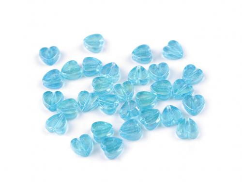 Plastové korálky s AB efektem srdce Ø8 mm, barva 6 modrá azurová