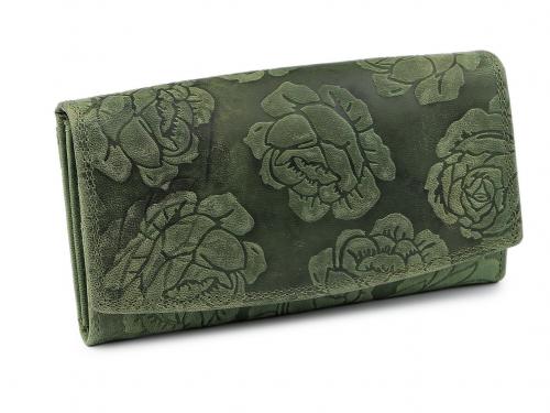 Dámská peněženka kožená růže, ornamenty 9,5x18 cm, barva 6 zelená