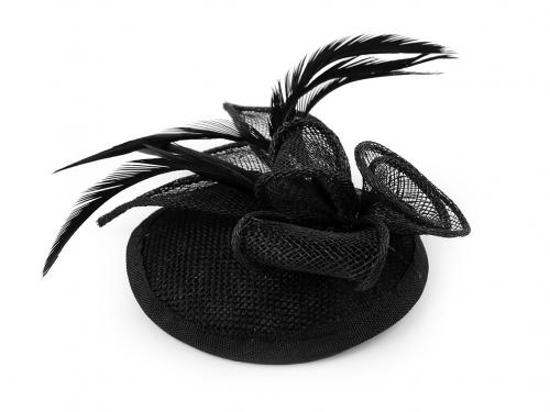 Fascinátor / klobouček květ s peřím, barva 2 černá