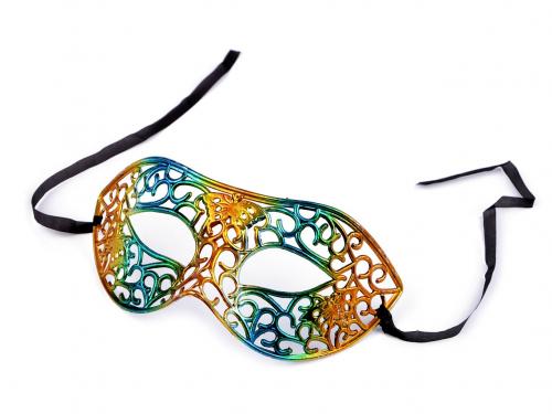 Karnevalová maska - škraboška metalická, barva 4 tyrkysová zlatá