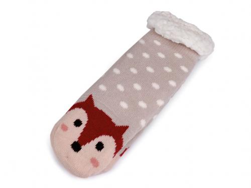 Dětské ponožky zimní s protiskluzem zvířátka, barva 6 (vel. 28-31) šedobéžová liška