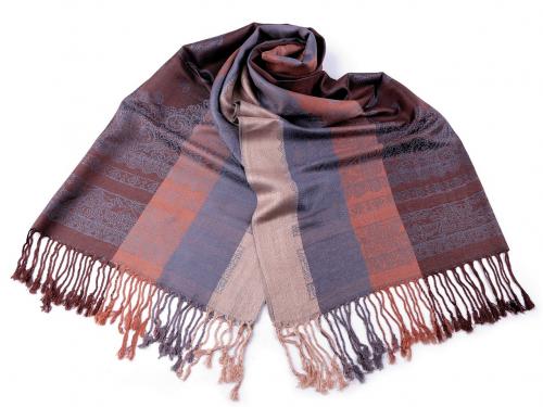 Šátek / šála typu pashmina s třásněmi 65x180 cm, barva 8 hnědá