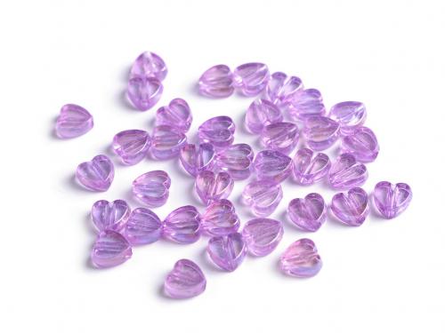 Plastové korálky s AB efektem srdce Ø8 mm, barva 5 fialová lila