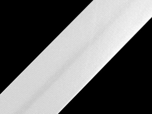 Šikmý proužek saténový šíře 25 mm zažehlený PLM, barva Bílá