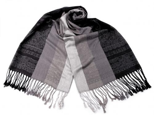 Šátek / šála typu pashmina s třásněmi 65x180 cm, barva 15 černá šedá