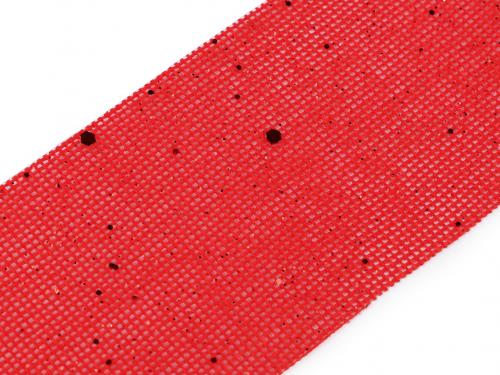 Vánoční stuha metráž imitace juty s glitry šíře 60 mm, barva červená