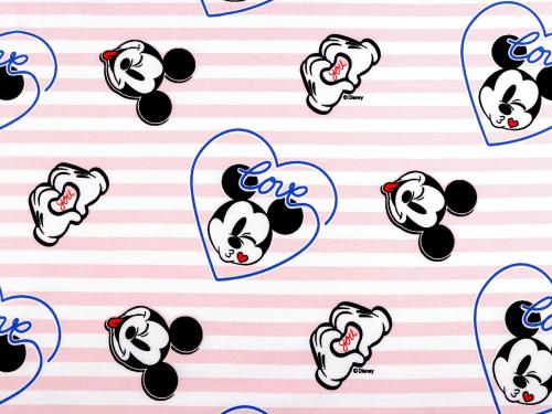Bavlněný licenční úplet Mickey Mouse metráž, barva bílá růžová