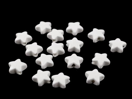 Porcelánové korálky hvězdy Ø15 mm, barva 1 bílá