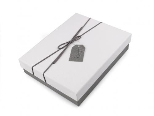 Dárková krabice s mašlí a visačkou, barva 1 (19x24 cm) bílá šedá