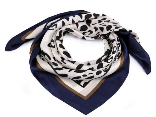 Saténový šátek leopard 70x70 cm, barva 3 krémová světlá modrá tmavá