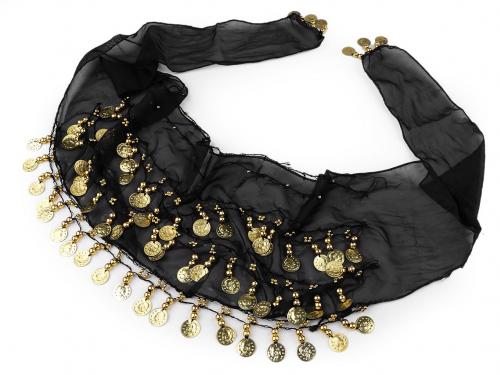 Shakira šátek penízkový monofilový 24x150 cm, barva 2 černá zlatá