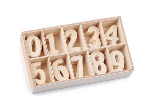 Dřevěná čísla v krabici, barva přírodní sv.