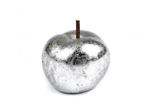 Dekorace jablko metalické, barva 1 stříbrná