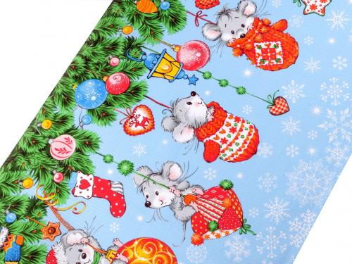 Bavlněné vaflové piké vánoční myšky, barva modrá světlá
