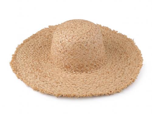 Dámský klobouk / slamák k dozdobení s otřepeným okrajem, barva přírodní
