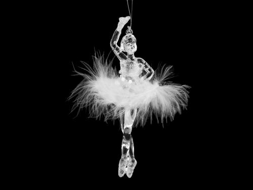 Dekorace baletka, labuť s glitry k zavěšení na stromeček, barva 1 transparent baletka