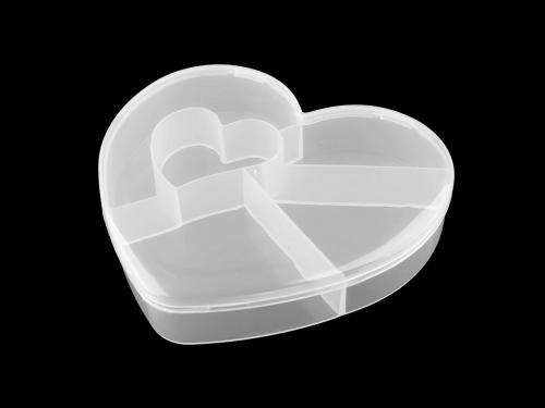 Plastový box / zásobník srdce 12x13,5x2,5 cm, barva 1 transparent