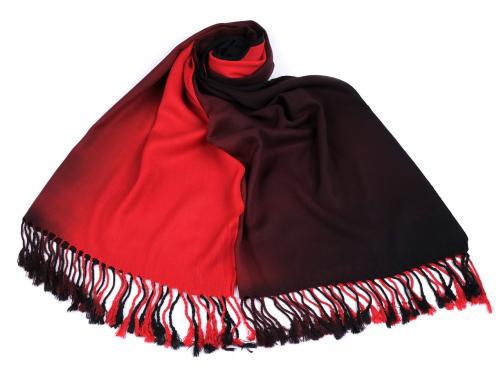 Šátek / šála ombré s třásněmi 65x180 cm, barva 12 bordó červená