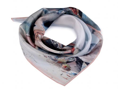 Saténový šátek 50x50 cm, barva 16 modrá holubí krajina