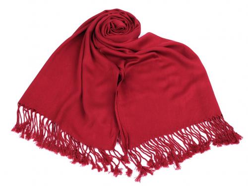 Šátek / šála jednobarevná s třásněmi 65x180 cm, barva 17 červená tmavá
