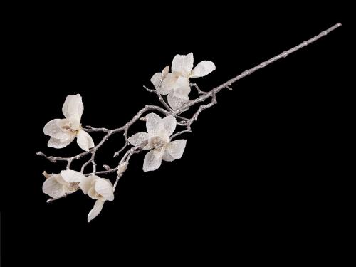 Umělá magnolie ojíněná metalická, barva 1 bílá